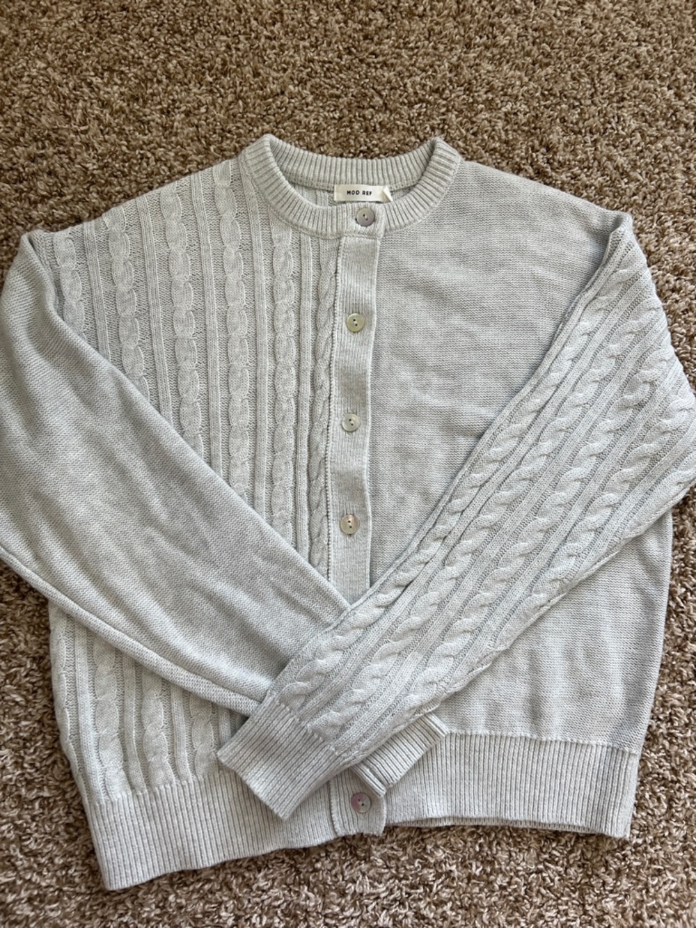 Mod Ref Light Gray Cable-Knit Button Cardigan Sweater - Men's
